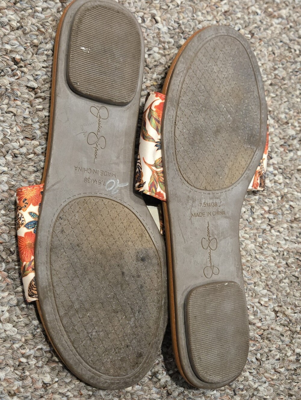 Jessica Simpson Tan Slide Sandals with Orange Floral & Green Leaf Print - Picture 3 of 4